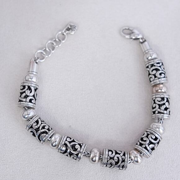 Brighton Deco Lace Barrel Beads Chain Bracelet Silver Plated Retired Chunky - Picture 4 of 7